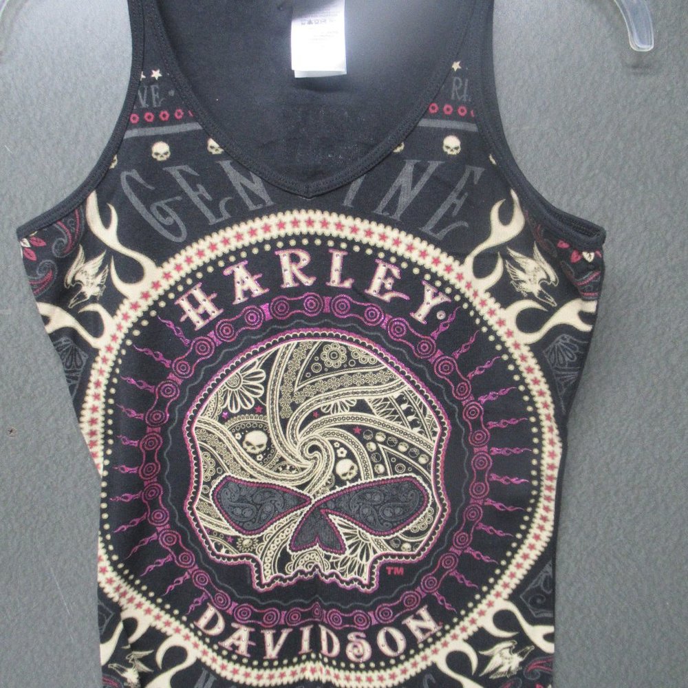 Grey/Black Sugar Skull Willie G Harley Davidson Tank Top Size M